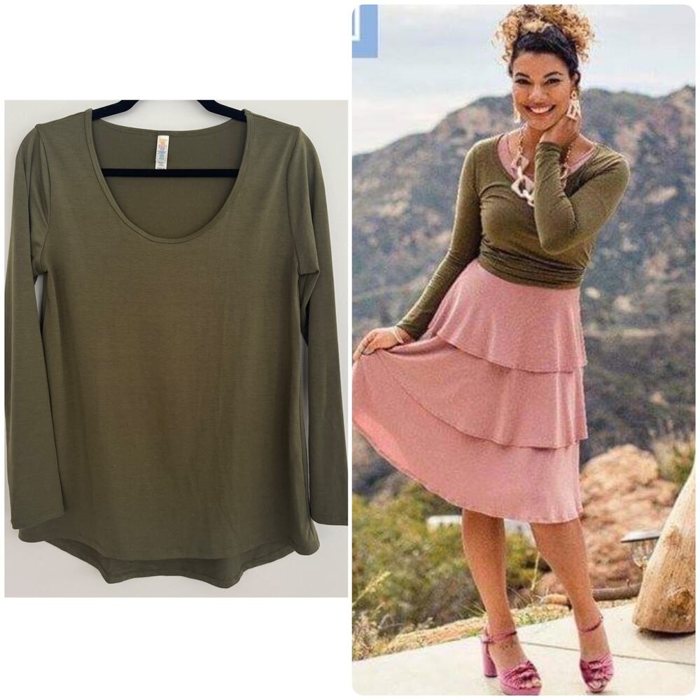 Lularoe Lynnae Long Sleeve Top in Olive Green